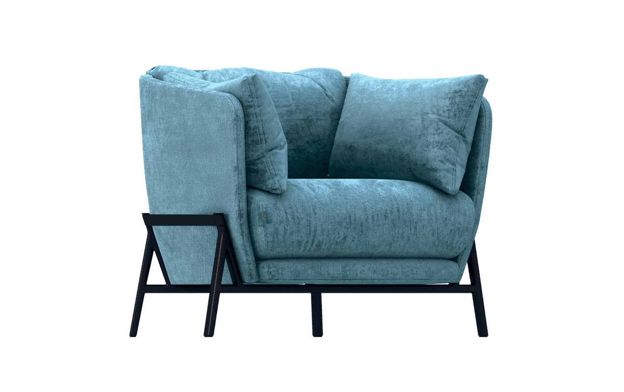 Blue armchair with iron legs